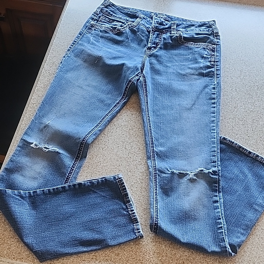 Silver Suki Mid Baby Boot Deconstructed Jeans Size 28